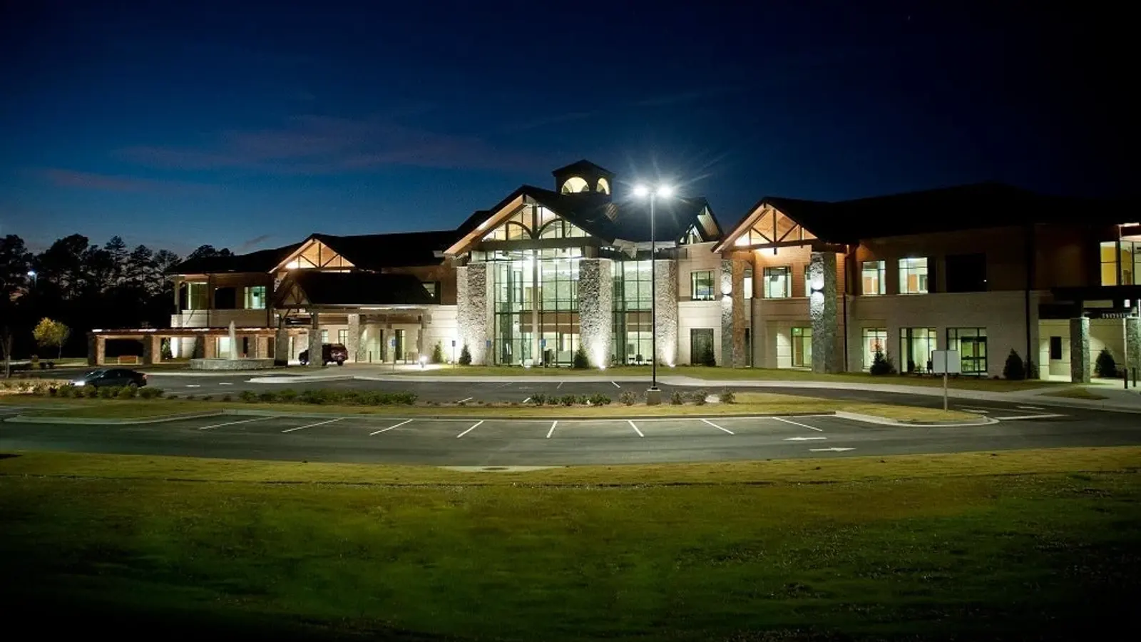 St. Mary's Good Samaritan Hospital Exterior at Night