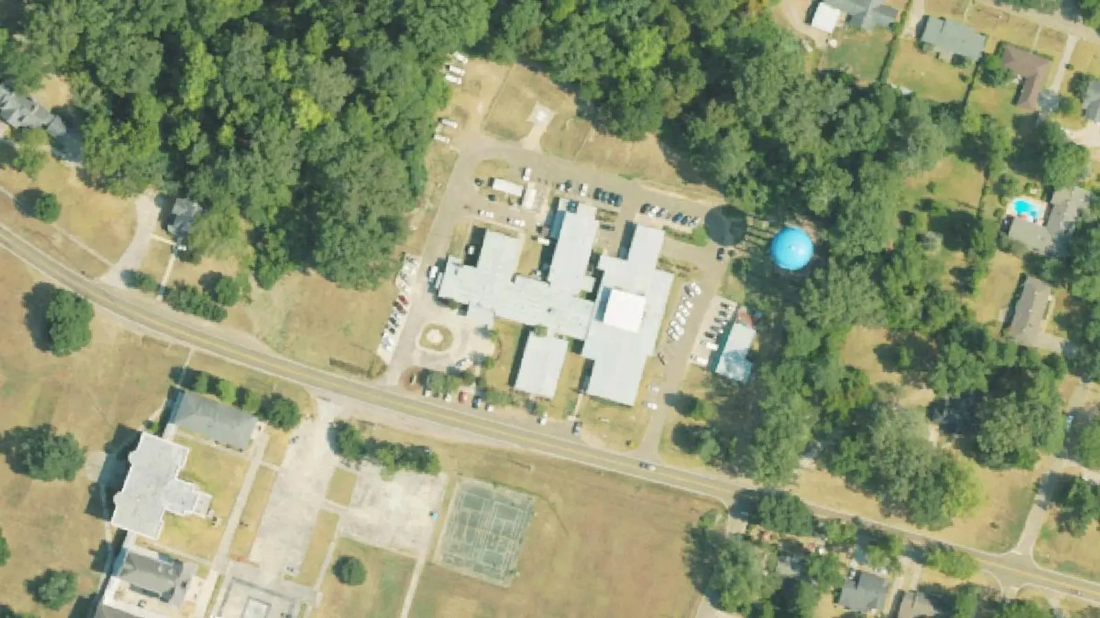 Aerial photograph of the Claiborne County Hospital campus (2023), Port Gibson, MS