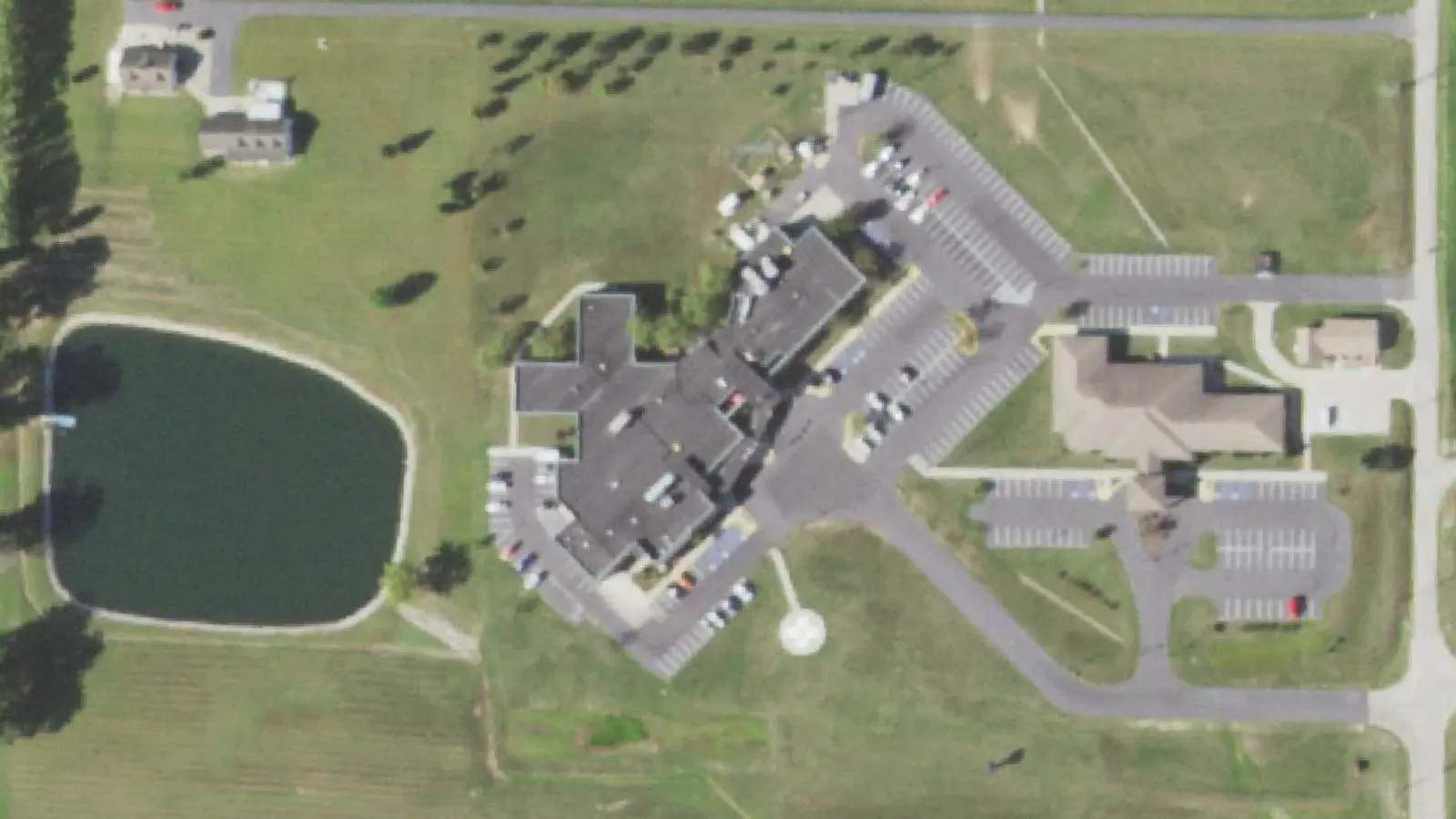 Aerial photograph of the Clay County Hospital campus (2019), Flora, IL