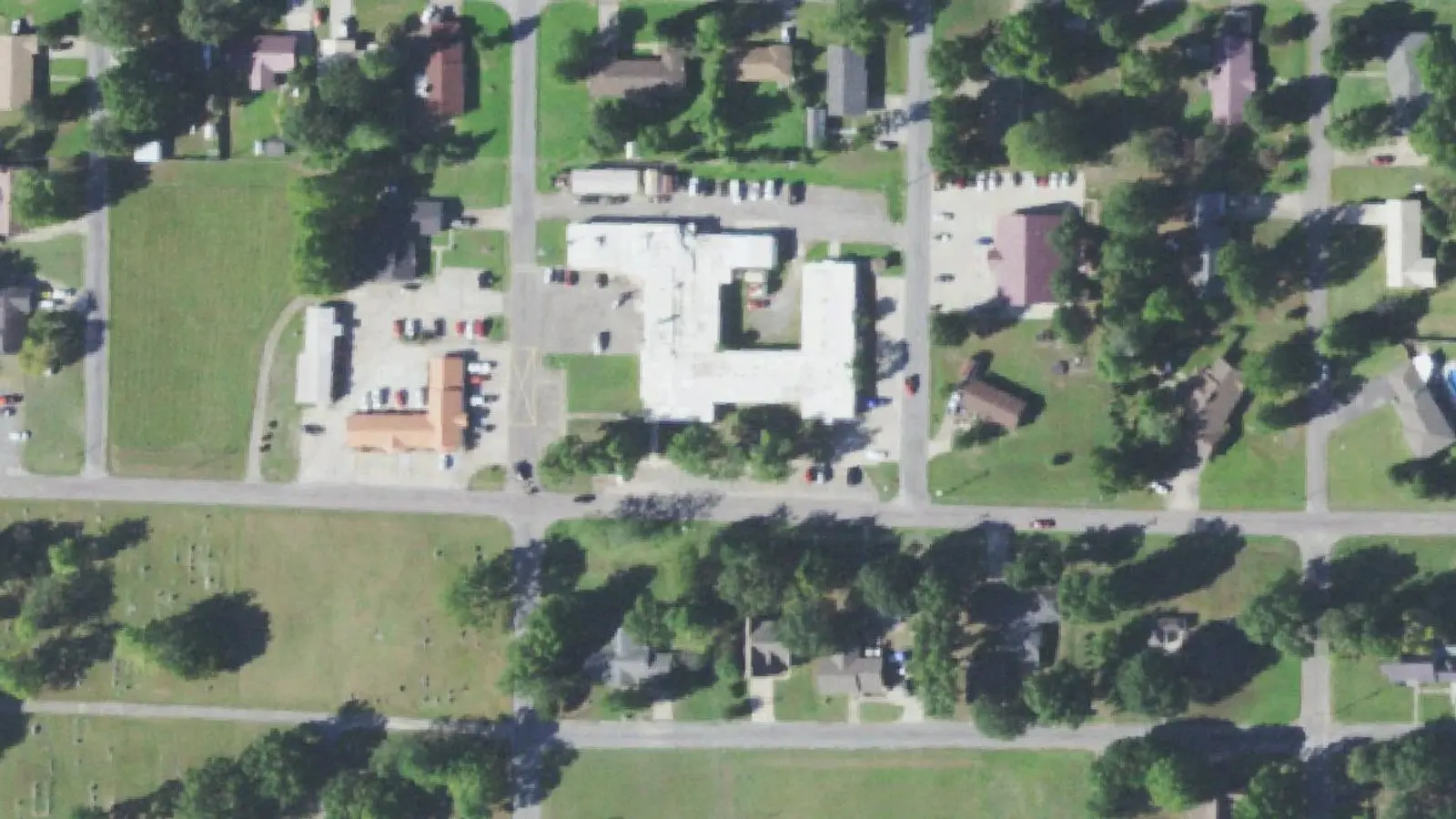 Aerial photograph of the Haskell Regional Hospital, Inc campus (2021), Stigler, OK