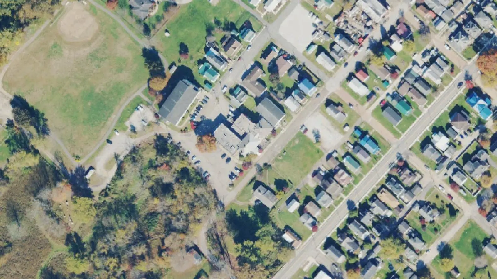Aerial photograph of the Sistersville General Hospital campus (2022), Sistersville, WV