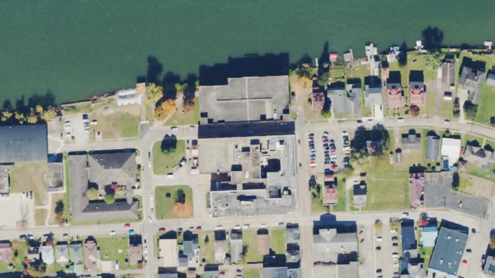 Aerial photograph of the Montgomery General Hospital campus (2022), Montgomery, WV