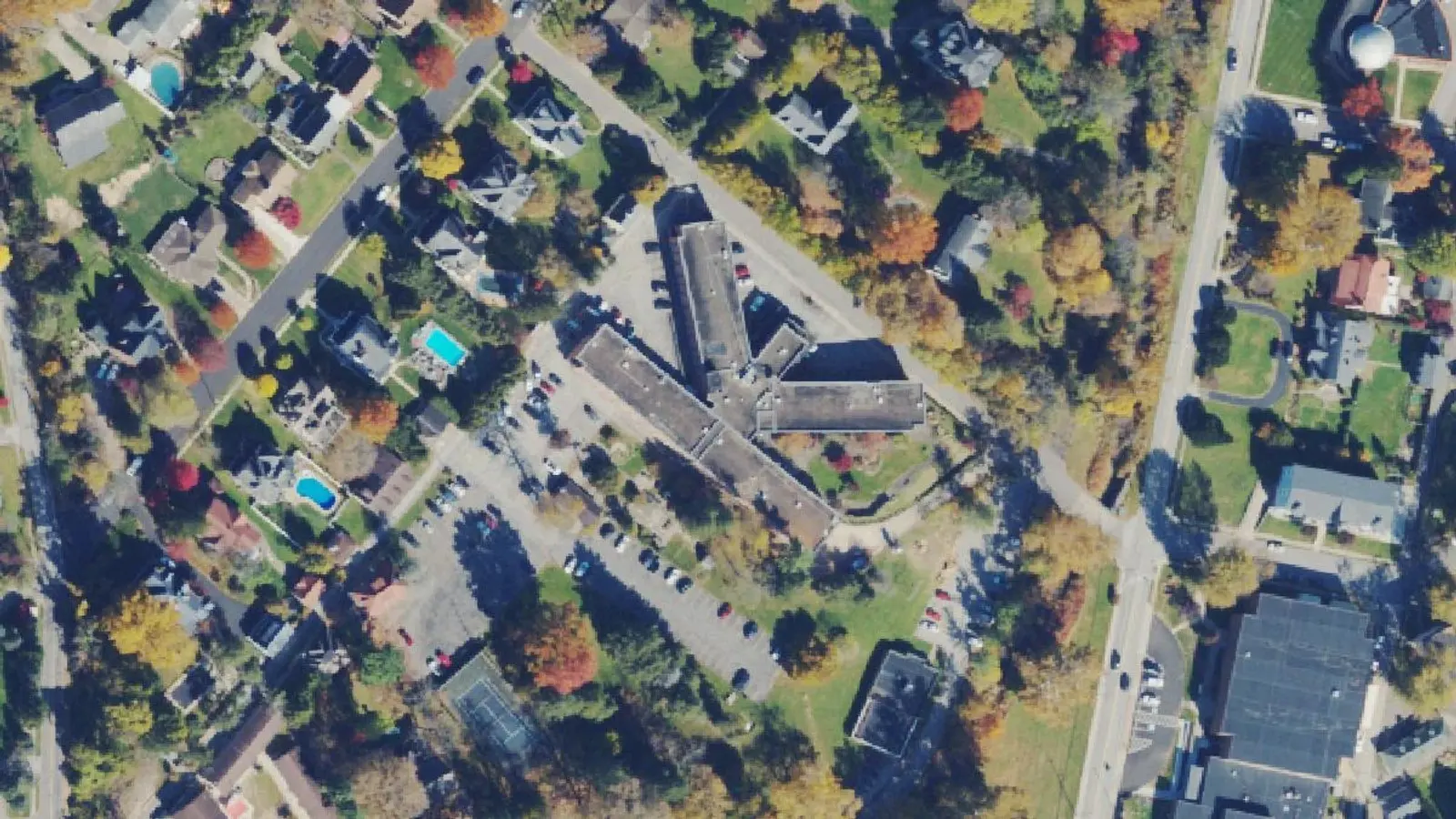 Aerial photograph of the Seneca Rehabilitation Hospital campus (2022), Wheeling, WV