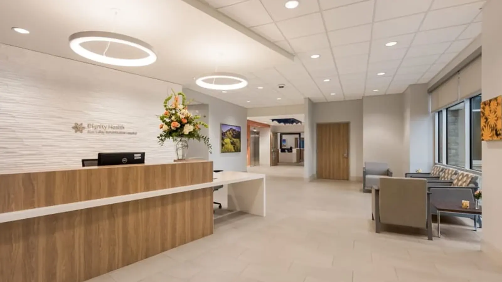 Hospital reception at Dignity Health East Valley Rehabilitation Hospital in Gilbert, AZ