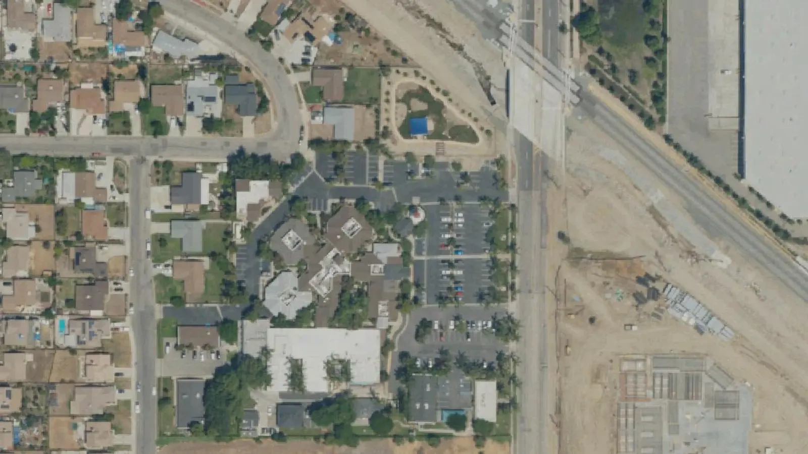 Aerial view of Totally Kids Rehabilitation Hospital in Loma Linda, CA campus and surroundings; USDA NAIP imagery, 2022.